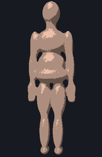 Cel-shaded still: posterize + z-edge lines -- the toon rung, first bit native