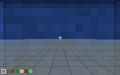 the same flat world rendered with the erosion budget at one, pixel-identical to the budget zero frame because a world with no slope has nothing to shed