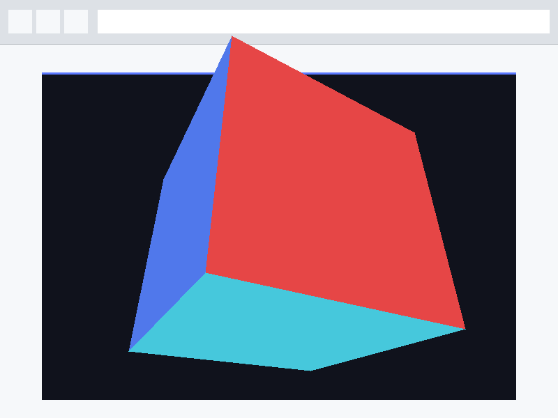A z-buffered 3D cube rendered by the sovereign software GPU, composited into the Nishi-Browser's own chrome and content framebuffer