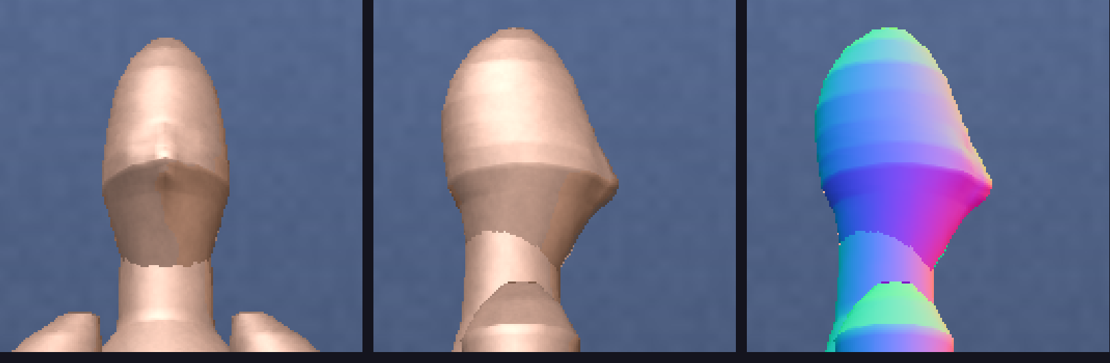 head front, side, and normal map