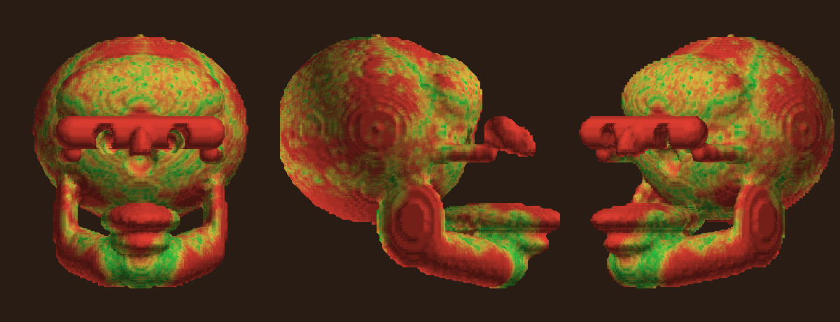 our skull heat-mapped by distance to the scanned oracle