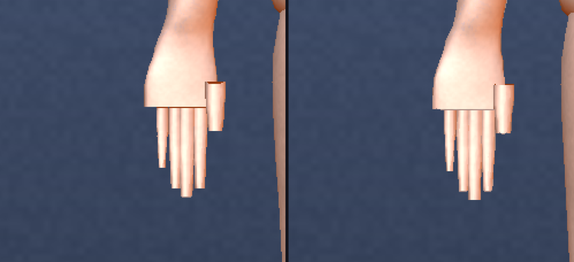 hand before and after: unchanged four fingers and thumb