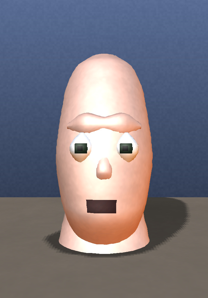 The head with a real brow ridge: a continuous swept ridge above both eyes with a dip at the midline, casting shadow over the eyes