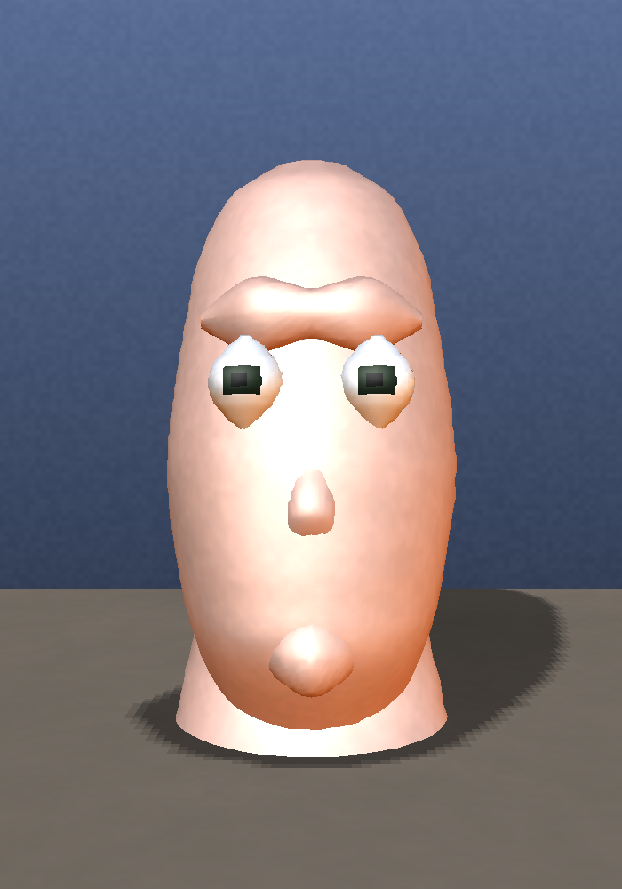 The face with canon-corrected brow and eye placement: the brow ridge sits above the eyes and the eyes tuck beneath it