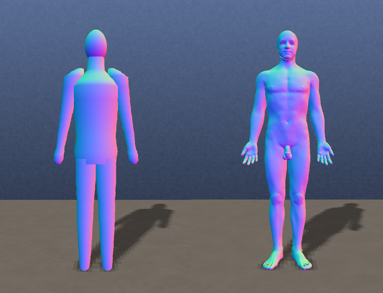 normal field of our procedural body (left) vs the oracle (right)
