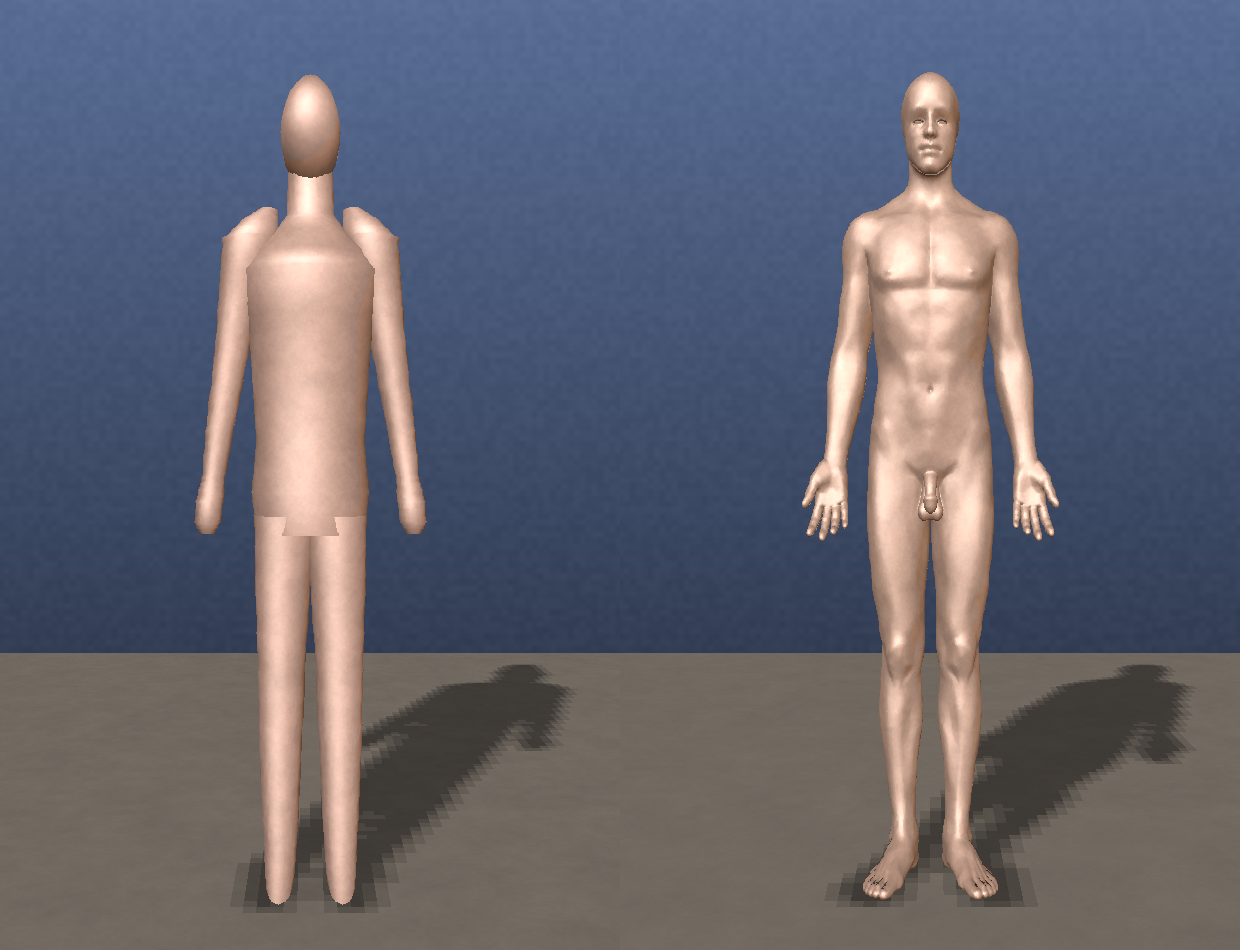 left: our procedurally generated body; right: the real scanned oracle body