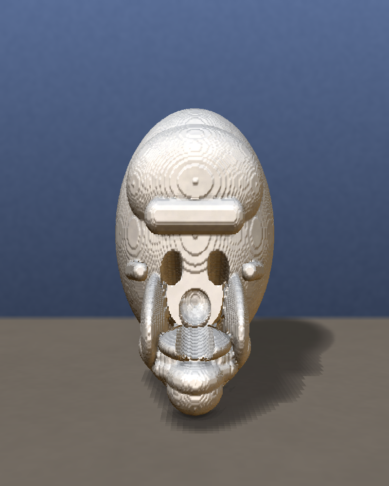 redistanced true-SDF skull: rings reduced but surviving, form unchanged
